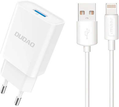 Мережевий зарядний пристрій Dudao A4EU USB-A 2.1A + кабель USB-A - Lightning White (6976625331956)