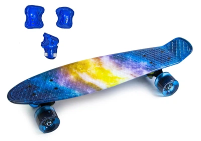 Набор СкейтБорд Penny Board. UNIVERSE + защита на колени, локти и ладони. Колеса светятся при катании!