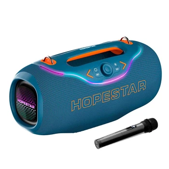 Портативна Bluetooth колонка Hopestar A6 Club 200W з мікрофоном, TWS, підсвіткою, IPX6 синя