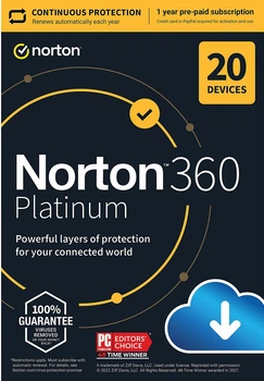 Антивирус Norton 360 Platinum 100 GB на 1 год для 20 устройств (Лицензионный ключ)