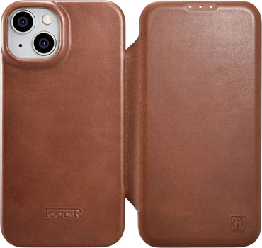Чохол-книжка iCarer Curved Edge Oil Wax Real Leather Folio Case для Apple iPhone 14 Plus Retro Brown (AKI14220707-BN)