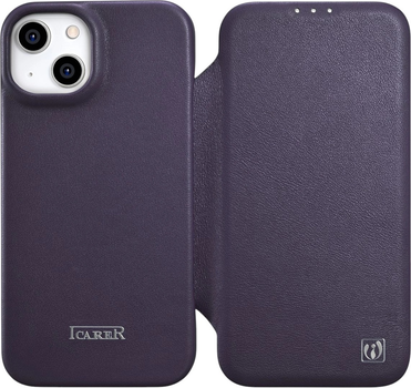 Чохол-книжка iCarer Curved Edge Real Cowhide Premium Leather Folio Case для Apple iPhone 14 Plus Dark Purple (WMI14220715-BN)