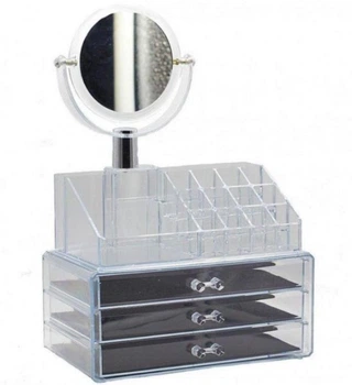 Акриловый настольный органайзер для косметики Cosmetic Storage Box с 3 дверцами и зеркалом
