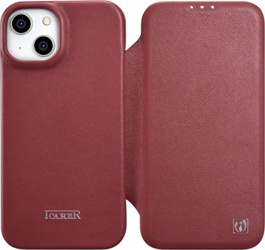 Чохол-книжка iCarer Curved Edge Real Cowhide Premium Leather Folio Case для Apple iPhone 14 Plus Red (WMI14220715-RD)