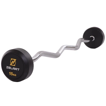 Штанга 15кг с фиксированным весом изогнутая обрезиненная Zelart Rubber Coated Barbell 2687-15 длина 95см