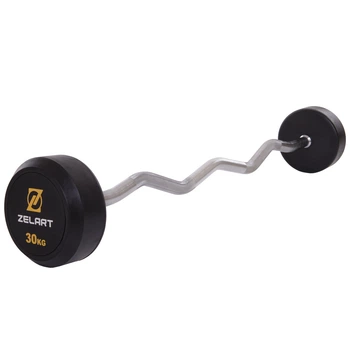Штанга фиксированная изогнутая обрезиненная Rubber Coated Barbell Zelart TA-2687-30 30 кг