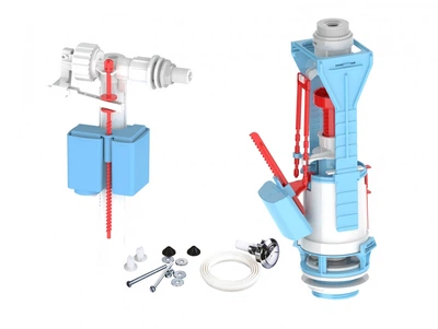 Смывная Сливная арматура для бачка унитаза Nikiplast 2-я кнопка и клапан с боковым подключением 1/2" 019