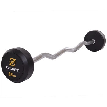 Штанга фиксированная изогнутая обрезиненная Rubber Coated Barbell Zelart TA-2687-25 25 кг