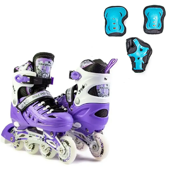 Детские ролики с защитной экипировкой Scale Sports Фиолетовые, размер 38-41