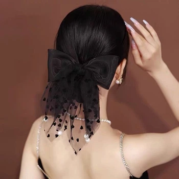 Бант для волосся на заколці бантик заколка шпилька Honey Fashion Accessories чорний (12-361)