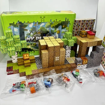 Магнитные блоки 200 деталей + 6 фигурок MY PLANET / Магнитный конструктор в стиле Minecraft 200 блоков GP3
