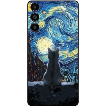 Силиконовый бампер чехол Candy для Samsung A55 с рисунком Кошечка Звездная ночь Ван Гог