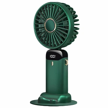 Портативный USB-вентилятор Mini Fan с подставкой для телефона и дисплеем зеленый (979)