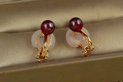 Серьги клипсы Xuping Jewelry красная жемчужина 1,5 см золотистые