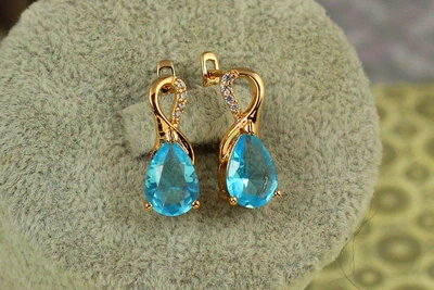 Серьги Xuping Jewelry Скандинавия с голубым камнем 1,8 см золотистые