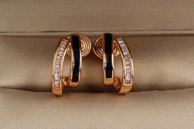 Сережки кліпси Xuping Jewelry Парус із чорнінням 1,8 см золотисті