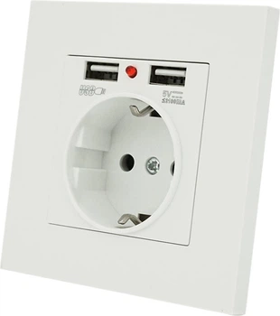 Розетка врізна Voltronic Input AC 100-250V 16A, 2-USB-виходи White (YT12493)