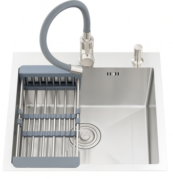 Кухонна мийка AQUAMARIN PLM505 DurAlum (Матова)+Гнучкий змішувач+Дозатор+Сифон+Кошик для посуду