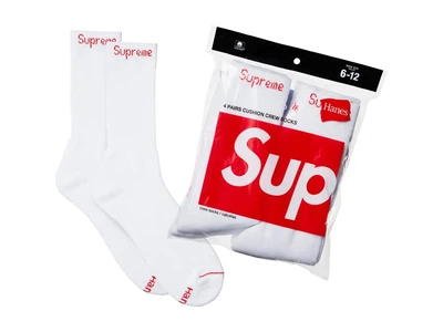 Высокие белые носки Supreme x Hanes Crew Socks 4 пары размер 38–47