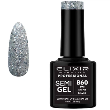 Гель-лак для ногтей Elixir Make-up Semi Gel тон 860 80's Shiny Silver 8мл