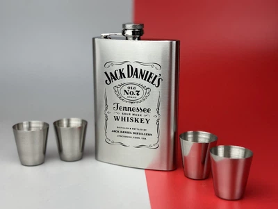 Подарунковий набір фляга з 4 чарками з гравіюванням Jack Daniel's 270 мл