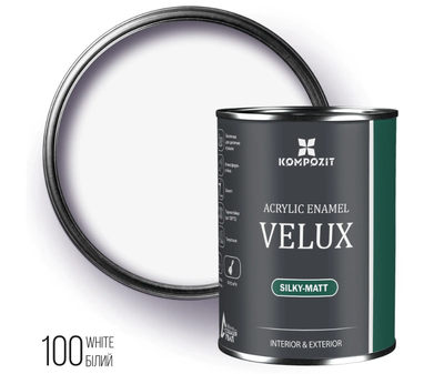 Емаль акрилова VELUX білий 100, шовковисто-матовий, 0,75 л