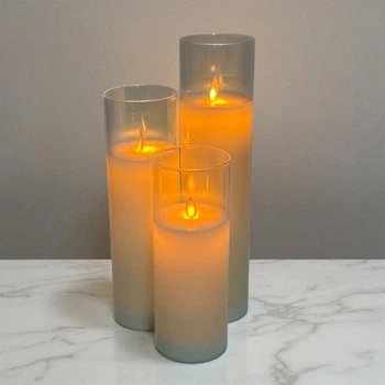 Набор з 3 LED свечей Dancing Flame 75х200/250/3000мм с имитацией пламени и пультом ДУ в Прозрачном стекле