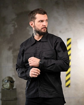 Тактична сорочка РП7418 Black з липучками під шеврони з бавовни та сітки L