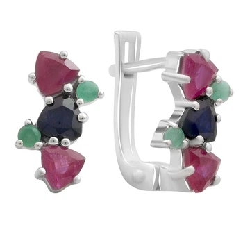 Серебряные серьги с натуральным сапфиром 2.042ct, рубином, изумрудом (2191162)