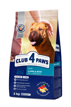 Сухий корм для дорослих собак усіх порід CLUB 4 PAWS Клуб 4 лапи Premium Lamb and rice з ягнятком та рисом 2 кг.