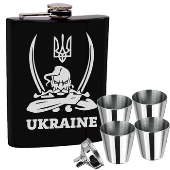 Набір фляга з гравіюванням "Ukraine" + чотири склянки + лійка US-145U4