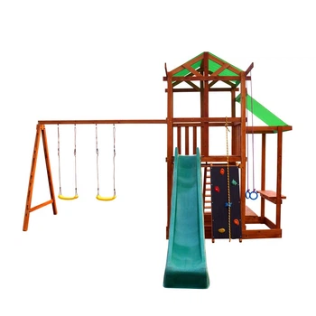 Дитячий дерев’яний ігровий комплекс SportBaby Babyland-7 з гіркою, гойдалками, будиночком та скеледромом 3,2 м (SB-2092)