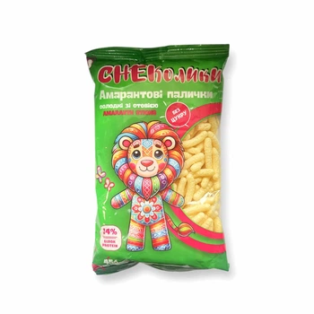 Амарантові палички СНЕКолики солодкі зі стевією, Gluten Free, 45 г