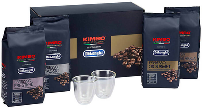 Zestaw degustacyjny DeLonghi 4 mieszanki kawy włoskiej Kimbo każda po 250 g + 2 dwuścienne termosy 60 ml (DLSC 316)