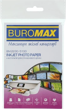 Фотопапір глянцевий 10х15см, 180г/м, 100арк. BUROMAX 2230-4100 (48)