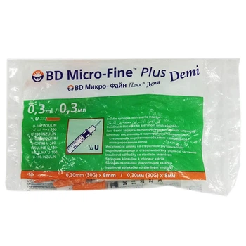 BD Micro-Fine Шприц 0,3 мл U-100 інсуліновий 30G (0,30 x 8,0 мм) DEMI 100 штук упаковка