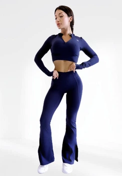 Костюм для фитнеса женский LILAFIT комплект лосины клеши и кофта с длинным рукавом синий размер L (LFS000166)