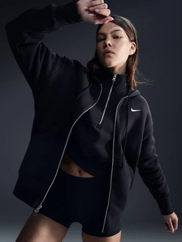 Толстовка на блискавці з капюшоном на флісі жіноча Nike Sportswear Phoenix Oversized Fleece DQ5758-010 S Black/Sail (0196149282947)