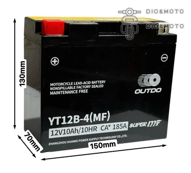 Акумулятор YT12B-4 (MF) 12V12AH/10HR CA*185A 150‑70‑130mm. "OUTDO"
