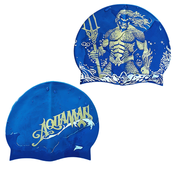 Шапочка для плавания силиконовая универсальная Aquaman (синяя)