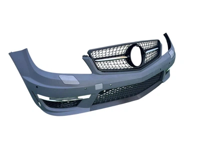 Передний бампер 2011-2014 AMG C63 с решеткой Diamond Black для Mercedes C-class W204