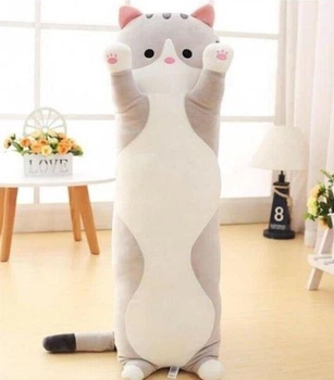 Мягкая игрушка обнимашка кот батон 90 см подушка-игрушка серый