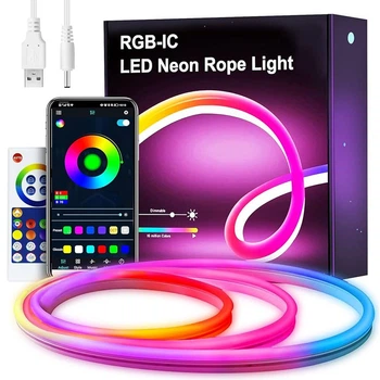Розумна гнучка неонова стрічка 5 м, Neon RGB, bluetooth керування з телефону + пульта Smart LED Neon USB