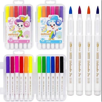 Фломастер - пензлик 12 кольорів "Water color pen" у пластиковому боксі (TS01091996271482)