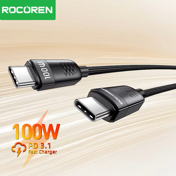 Кабель Rocoren Type-C to Type-C 100W 2м черный в нейлоновой оплетке