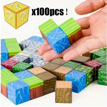 Магнітний конструктор для дітей у стилі піксельної гри Майнкрафт (Minecraft), 100 деталей