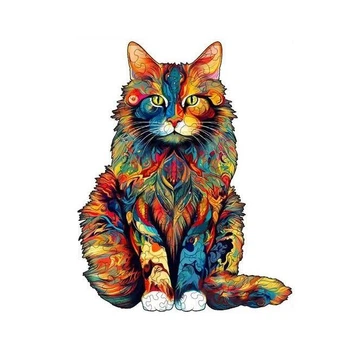 Деревянные пазлы А3 котик уникальные формы элементов пазла (648)