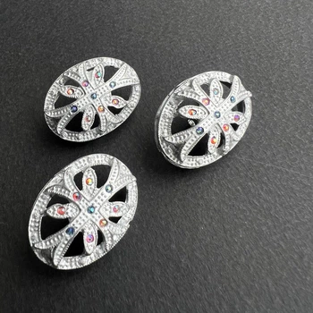 Ґудзик Костюмний Камні Swarovski овальний на ніжці Срібний 30/22мм Метал