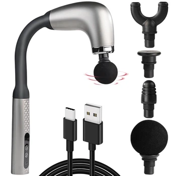 Перкуссионный массажер для тела + 4 насадки, от USB, Серый