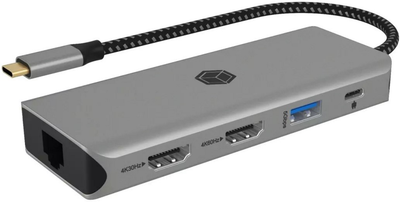 Док-станція Icy Box USB Type-C - USB 3.2 x2, USB 2.0, USB Type-C, HDMI x2, SD, microSD, RJ-45 Grey/Black (IB-DK4012-CPD) (6105824520122) - Уцінка